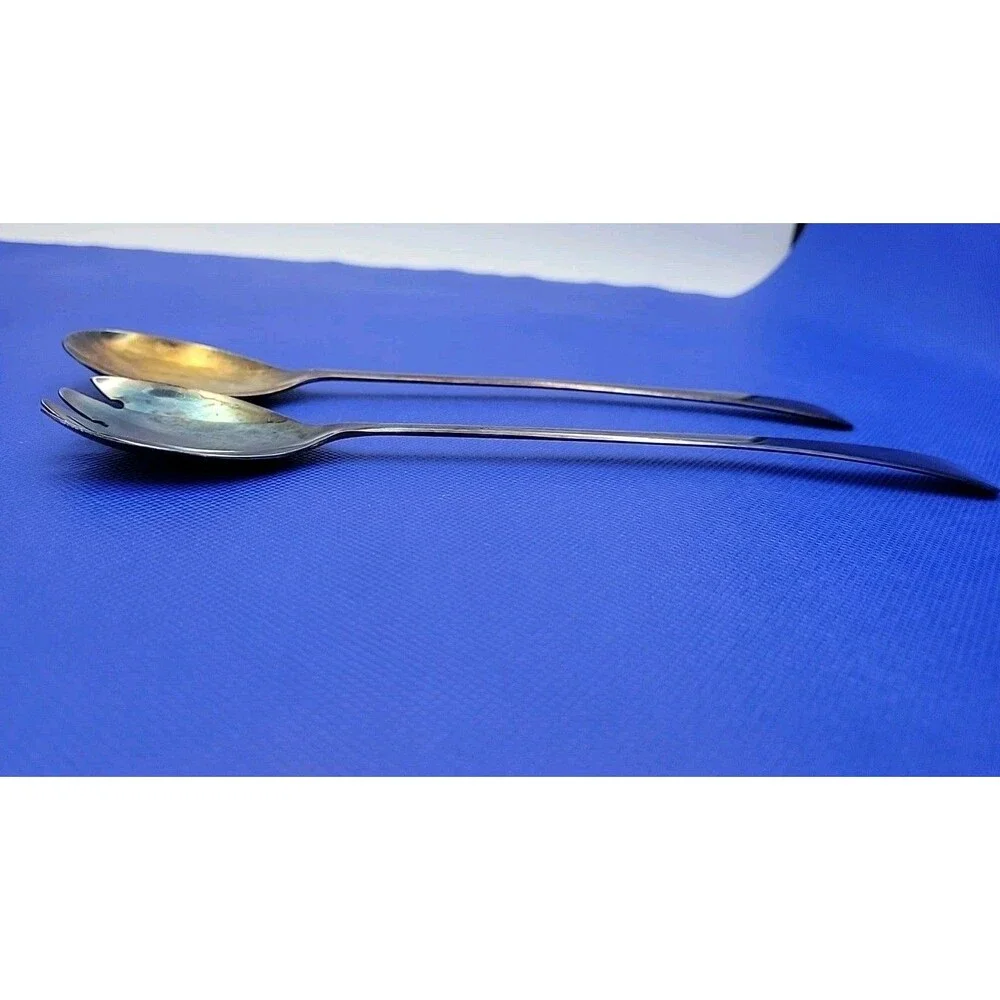 Vintage Silver Plate Salad Fork & Spoon Set Marked Sheffield England 9 inches